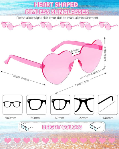 Frienda 20 Pairs Heart Shaped Sunglasses Rimless Candy Color Glasses for Women Men Party Favor