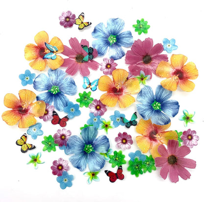 Weraru 58Pcs Edible Butterfly and Flowers Cake Topper Cupcake Toppers Wedding Themed Party Birthday Cake Decoration Mixed Size & Colour