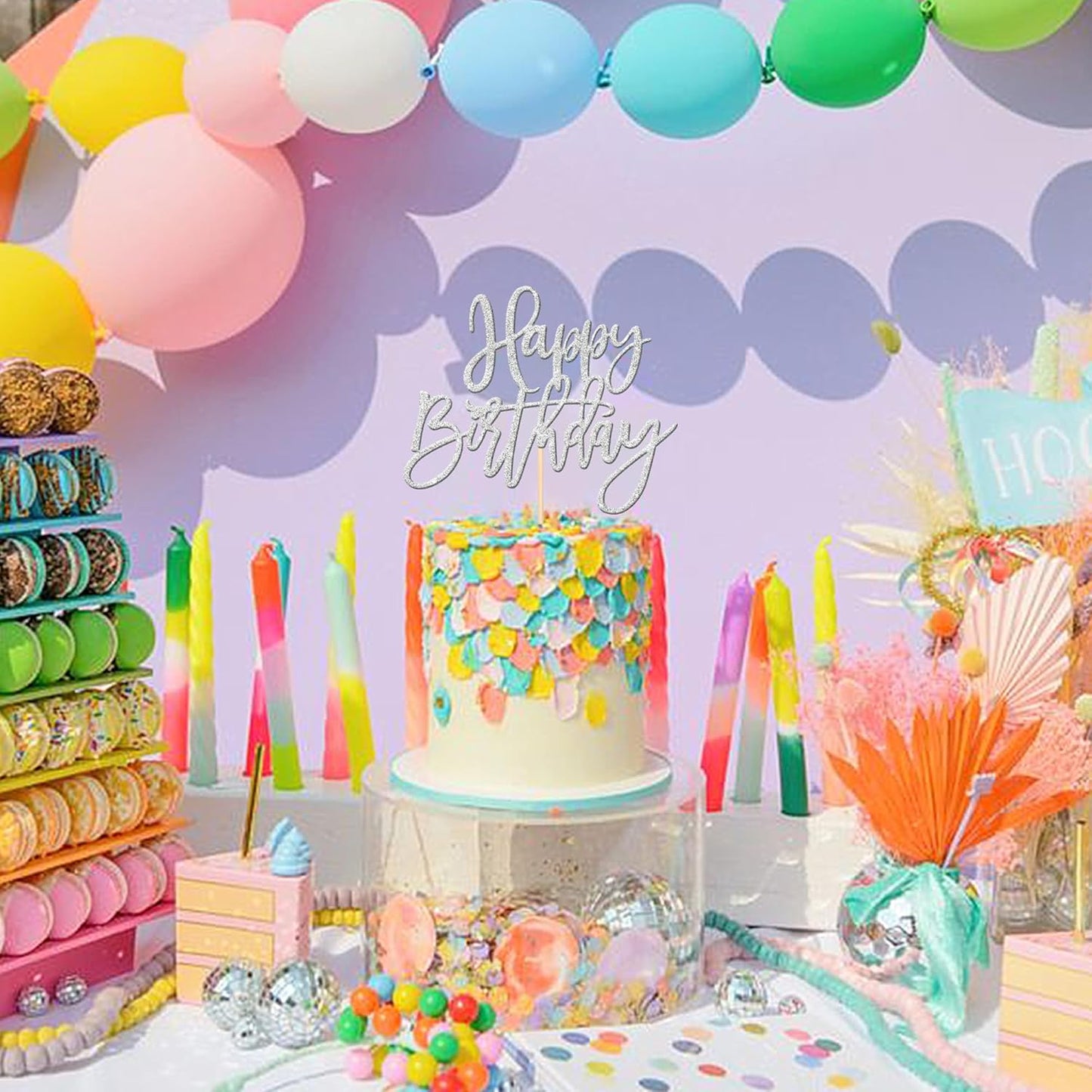 ZHUOWEISM 1 PCS Gold Happy Birthday & Anniversary Cake Topper