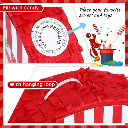 Deekin Large Carnival Piñata Stick with Blindfold Confetti Set Circus Tent Piñata for Birthday Carnival Theme Party Decorations Gaming Holiday Celebration Game Supply