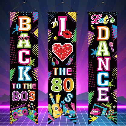 Chiisong 3 Pcs Neon Banner Party Decorations Let's Glow Banner Glow in the Dark Porch Sign Welcome Birthday Porch Sign for Neon Birthday Party Supplies Club Halloween Classroom Decorations