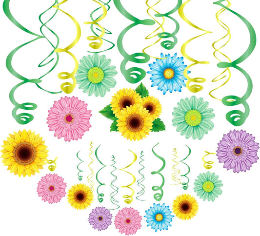 KALEFO 30PCS Spring Summer Hanging Decorations Set Sun Flowers Autumn Daisy Fairy Birthday Party Decor Mothers Day Easter Daisies Ceiling Home Decor Swirls Classroom Baby Shower