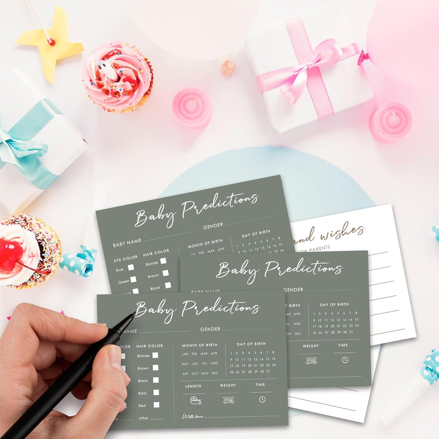 Baby Predictions and Advice Cards, 5" x 7" Pink Baby Shower Predictions Cards, Daily Party Games & Activities Favors for Newparents - G08