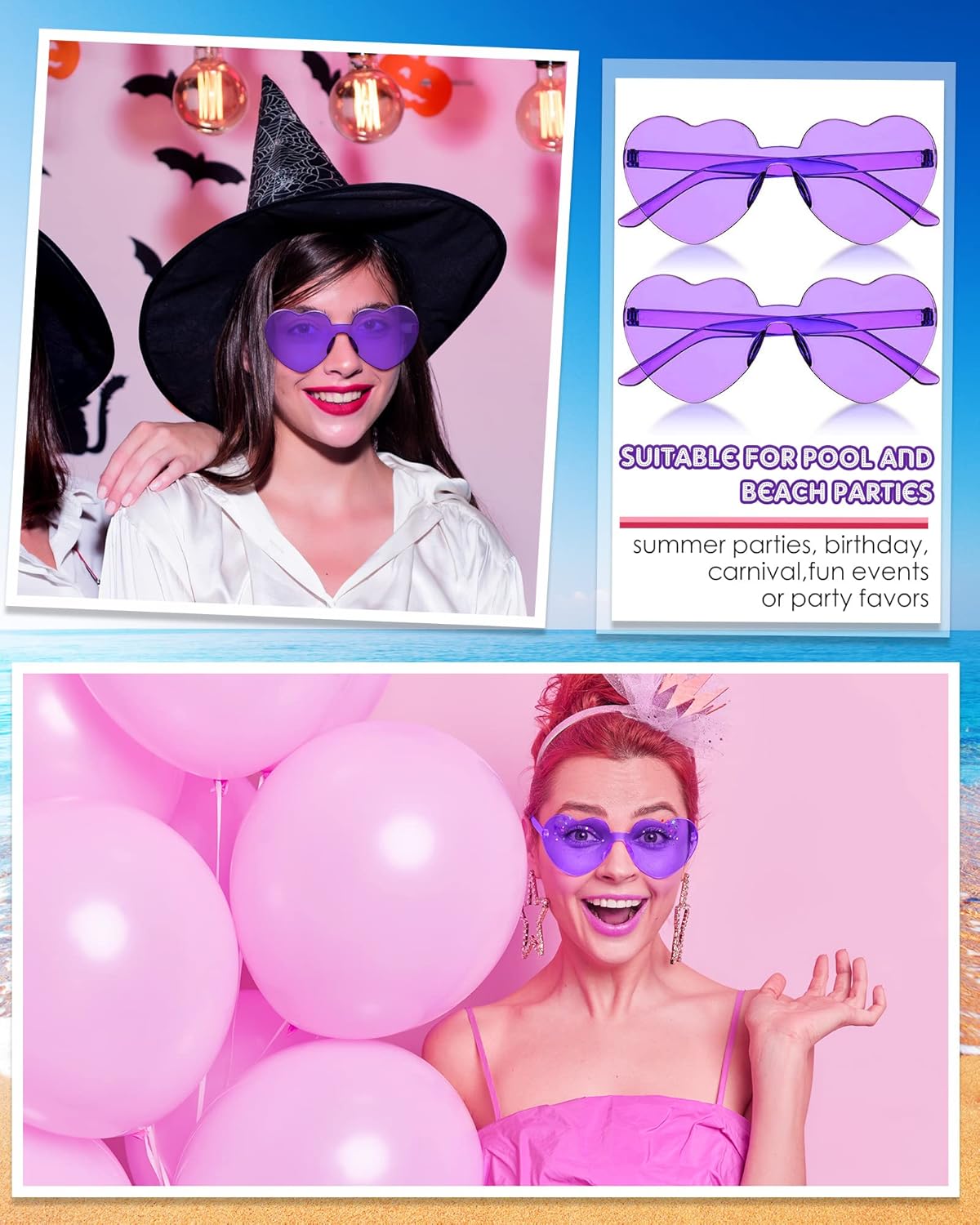 Frienda 8 Pairs Heart Shaped Sunglasses for Women Rimless Heart Glasses Candy Color Sunglasses for Party Favor