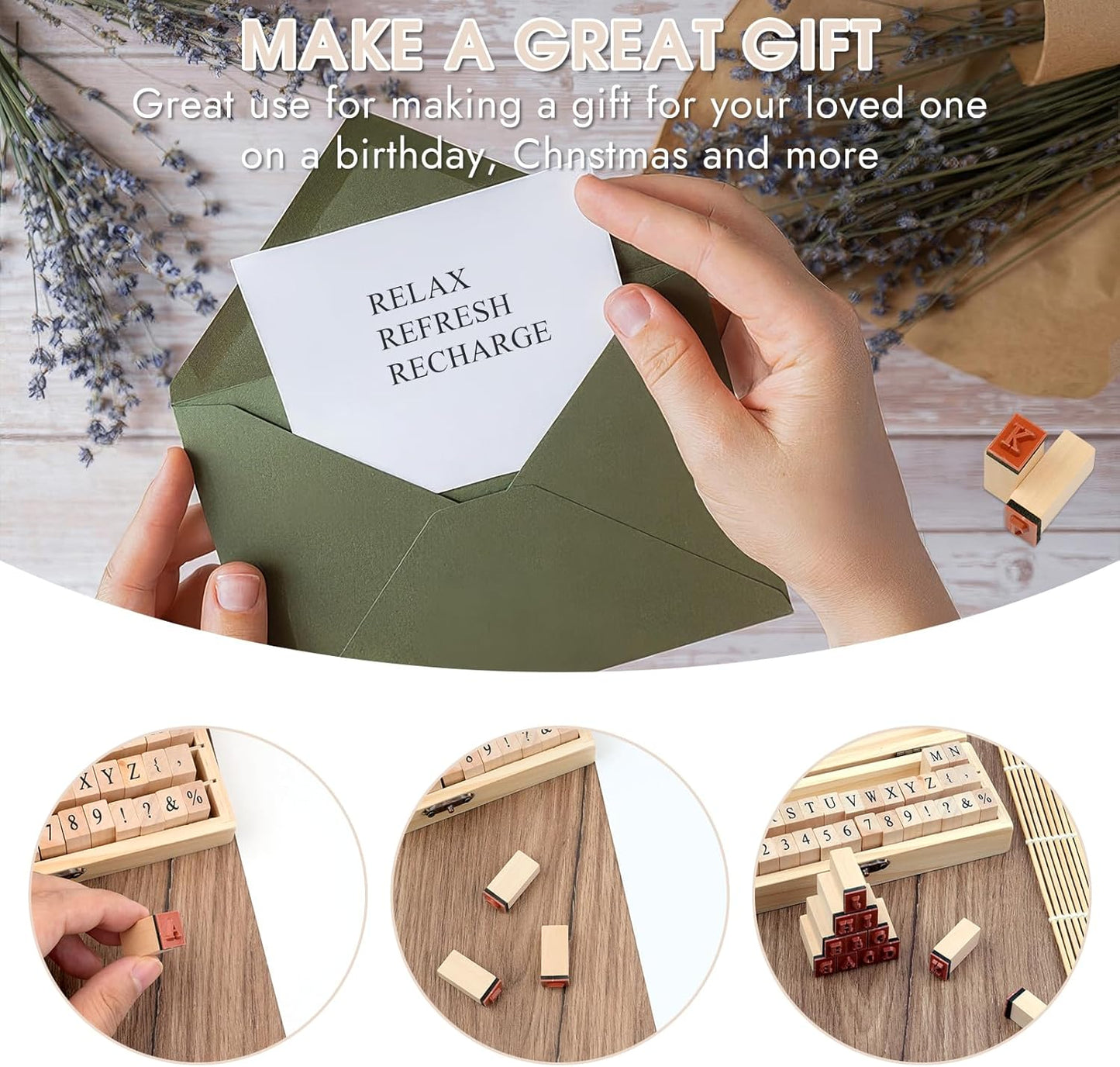 42 Pcs Letter Stamps, Rubber Stamps Alphabet Stamps, Wooden Stamps Number Alphabet Letter Symbol Set for DIY Crafting, Scrapbooking Supplies, Card Making