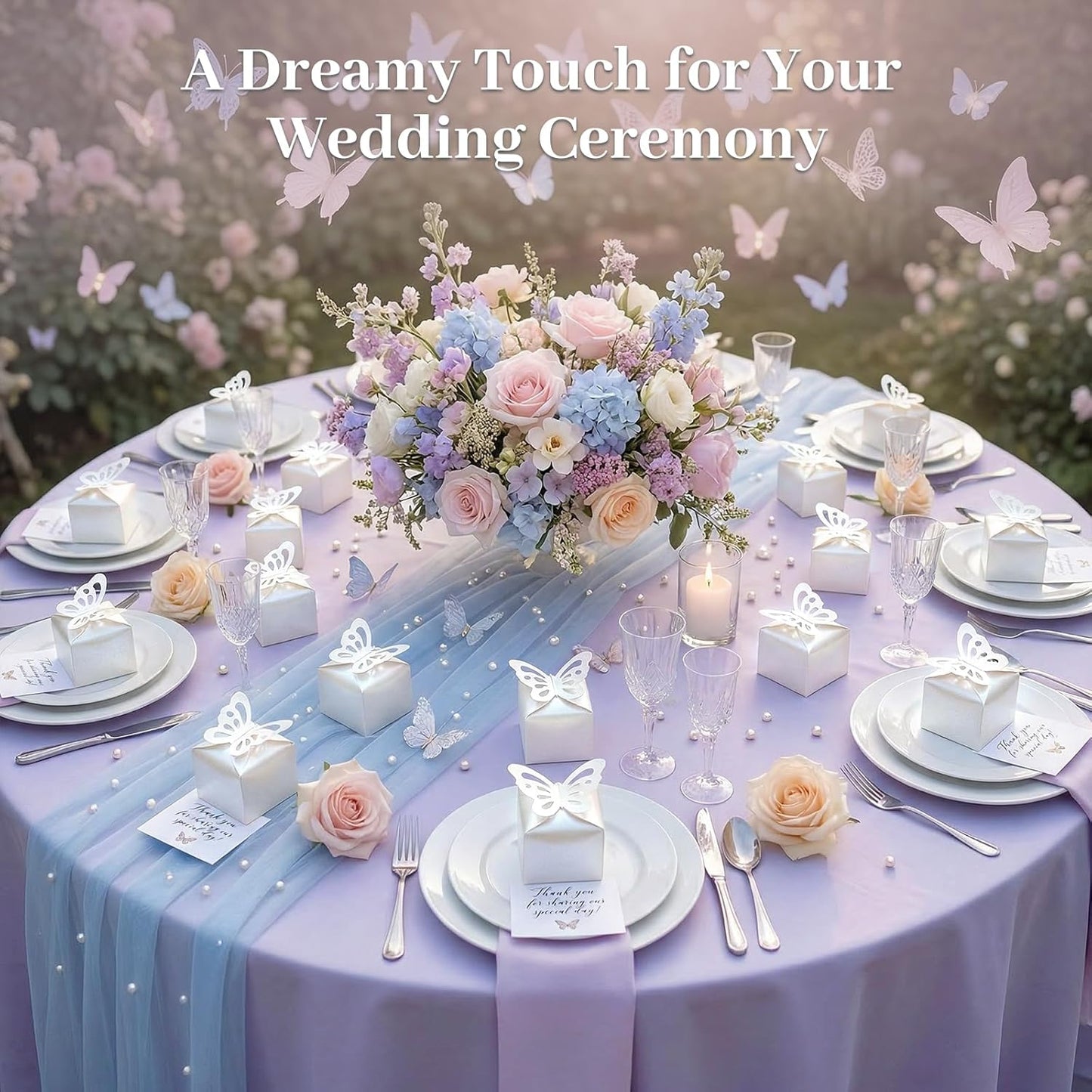 VGOODALL 50PCS Party Favor Boxes, 2.4" x 2.4" x 1.8" 3D Butterfly Candy Boxes White Baby Shower Favors for Wedding Birthday Party Gift