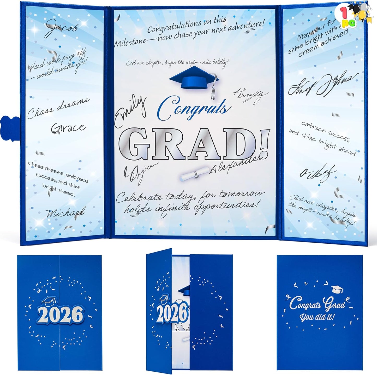 JOYIN 2026 Graduation Guest book Alternative, 12" Blue & Gold Graduation Party Decorations Signature Congrats, Class of 2026 Grad Card for High School College Grad Gift, Party Guest Signing Cardboard