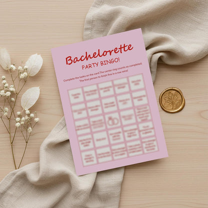 Bachelorette Party Bingo Cards, 25 Unique Sheets, Fun Bridal Shower Game for Guests, Pink Party Activity Celebration