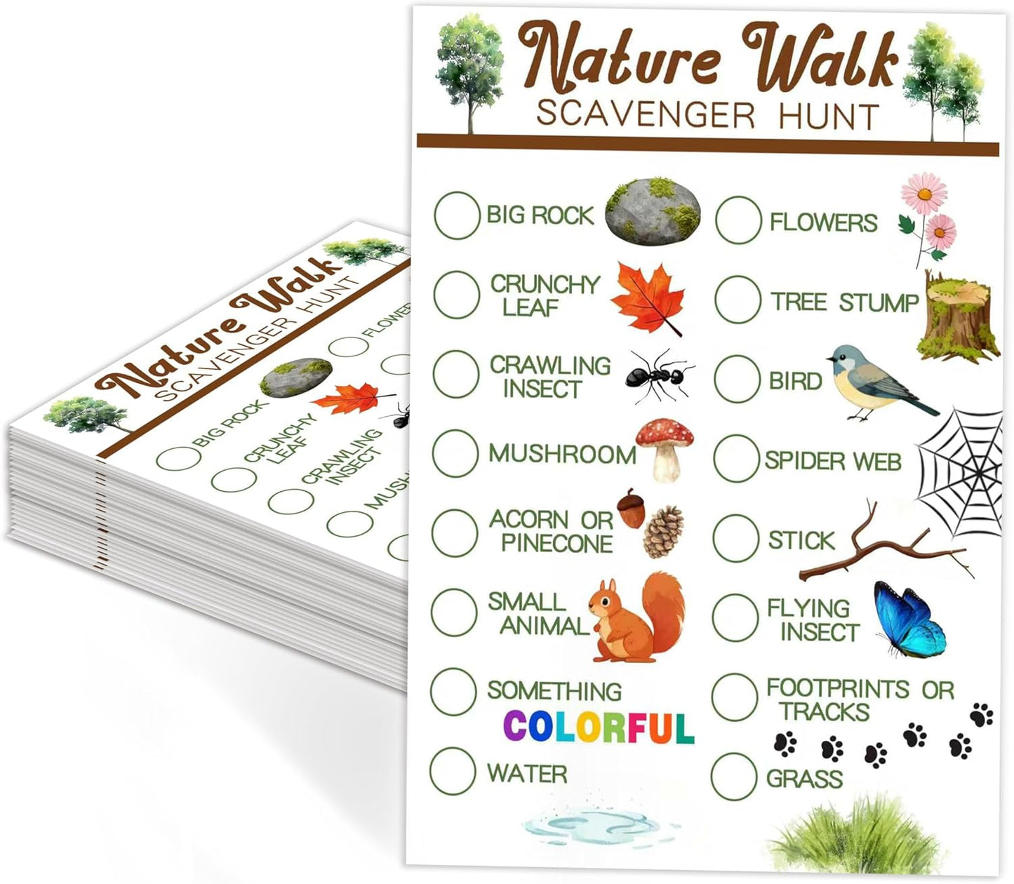 30Pcs Nature Scavenger Hunt Cards, Scavenger Hunt Cards Road Trip and Travel Activities, Spring Summer Holiday Party Supplies, Camping Games Outdoor Indoor Seek Activity-A03