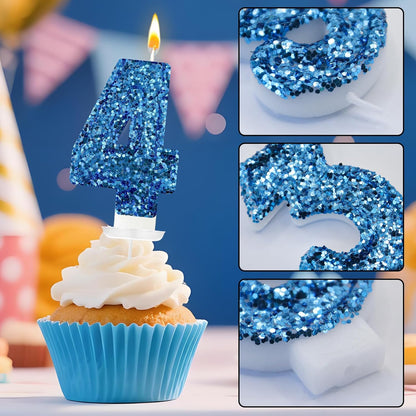Birthday Number Candles, Glitter Number Candle Cake Decorations with Sequins, Cupcake Decorations for Girls, Women, Party Anniversary Celebrations (Number 6, Purple)