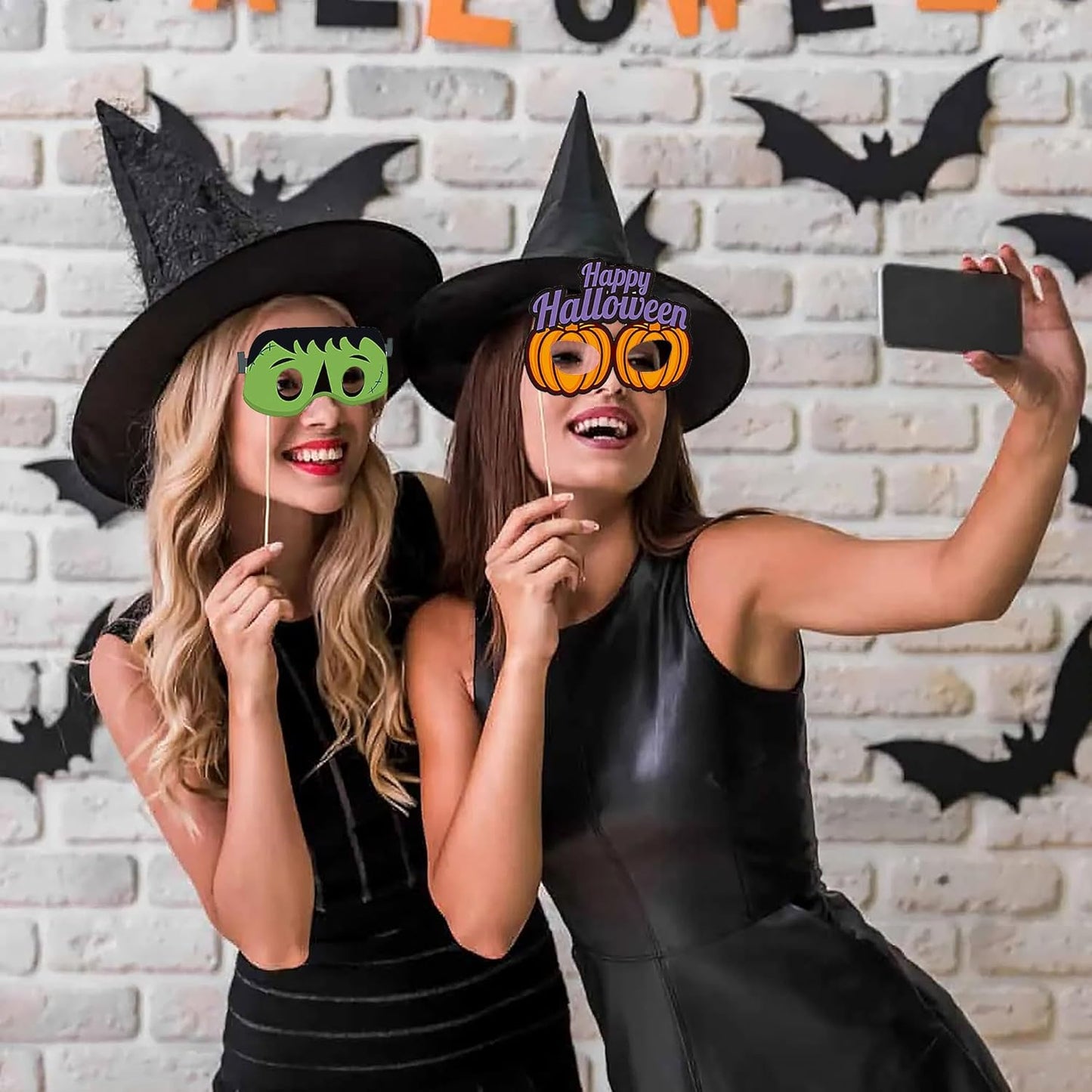 Lucleag Halloween Photo Booth Props Kit, 24Pcs Photo Props & Selfie Frame for Photos Decor, Ghost Bat Pumpkin Spider Photo Props for Halloween Decor Trick or Treat Party Supplies