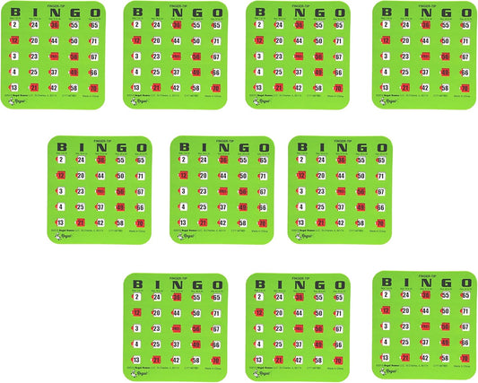 Regal Bingo Bulk Bingo Cards with Sliding Windows - Reusable Large Print Bingo Game Cards for Adults Large Group - 10 Pack, Green
