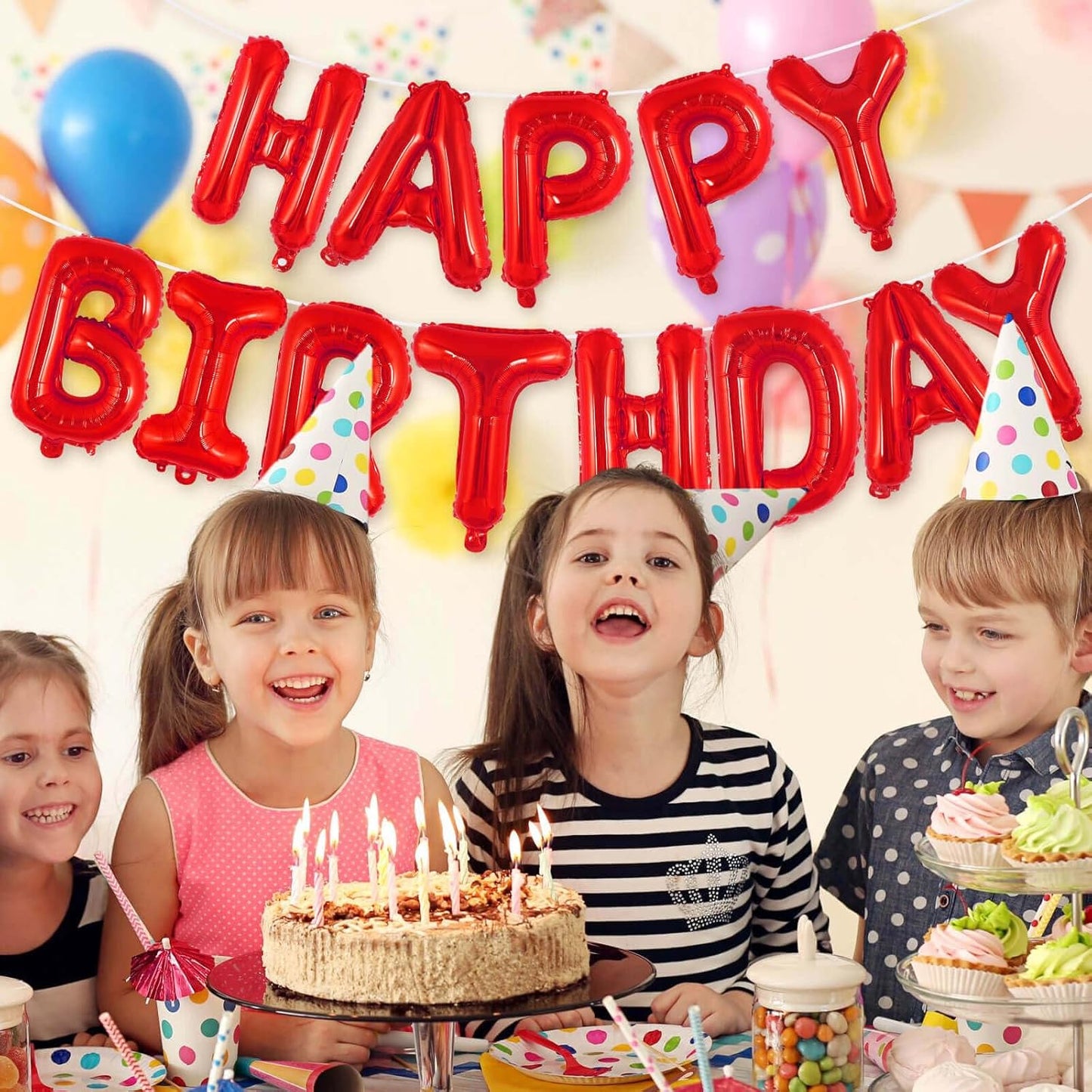 Happy Birthday Balloons Banner, Foil Balloon Personalized Name Letters Balloons Sign Birthday Party Decorations for Women Men Boys Girls Cream