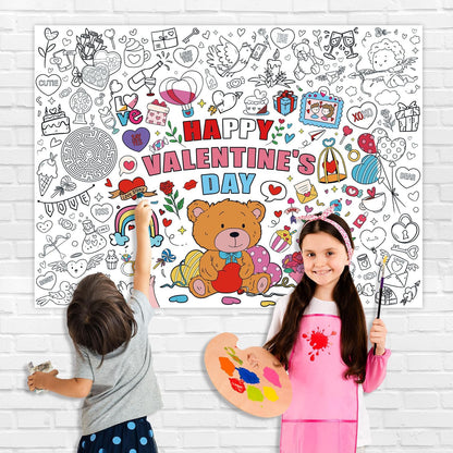 43.3x31.5 Summer Coloring Poster with Picture, Giant Cute Painting Poster, Large Coloring Tablecloth for Classroom Home Birthday Party Supplies Favor