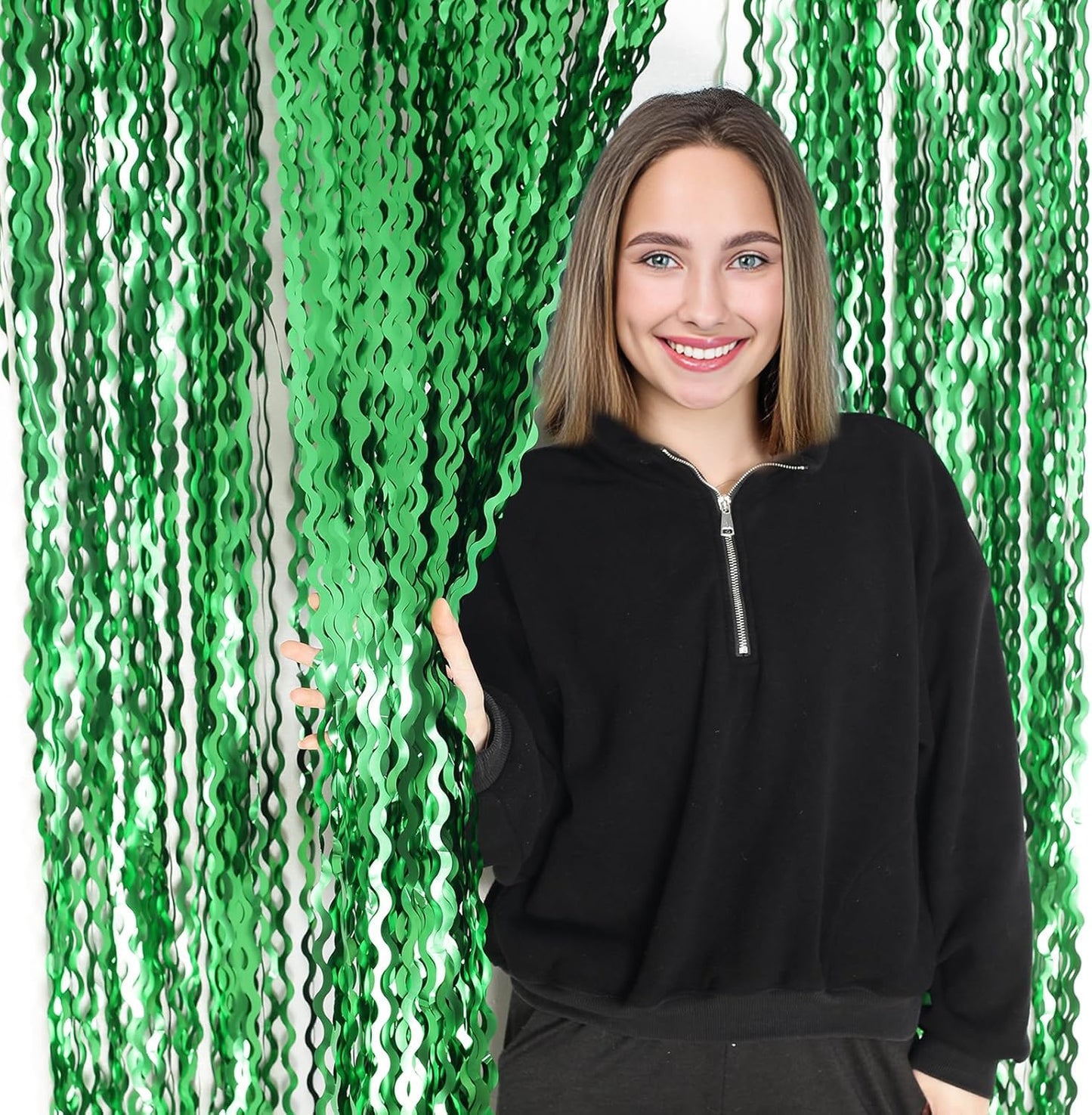 4 Pack Wavy Champagne Gold Metallic Tinsel Foil Fringe Curtains Backdrop - 3.3X6.6ft Foil Fringe Backdrop for Parties | Door Streamers for Birthday | Photo Booth Backdrops Party Decor