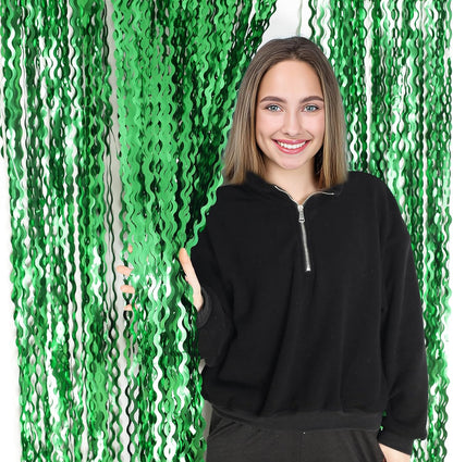 4 Pack Wavy Champagne Gold Metallic Tinsel Foil Fringe Curtains Backdrop - 3.3X6.6ft Foil Fringe Backdrop for Parties | Door Streamers for Birthday | Photo Booth Backdrops Party Decor