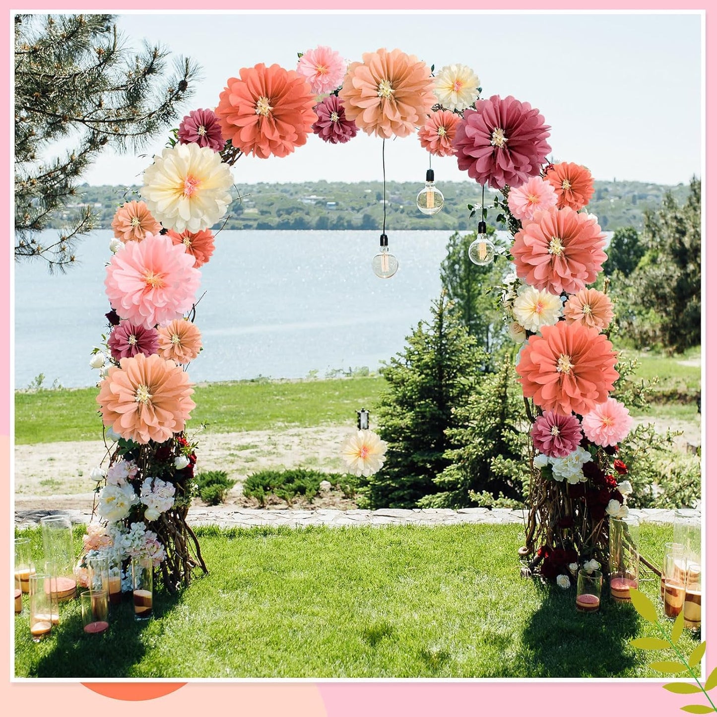 Watersay 12 Pcs 10" 20" Giant Mexican Fiesta Paper Flowers Colorful Tissue Crepe Flowers Pom Poms Craft for Floral Party Backdrop Wedding Birthday Party (Dusty Color)