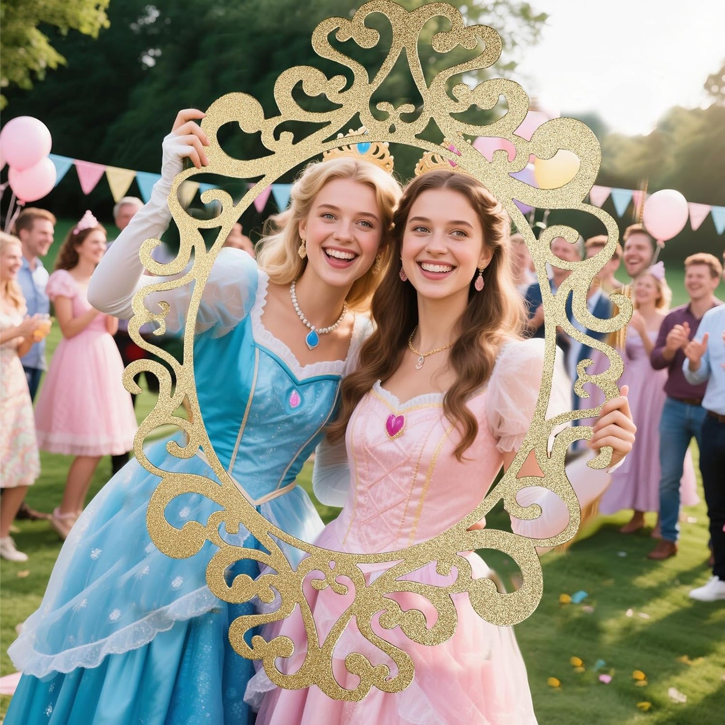 Aurelema Princess Mirror Photo Booth Props 15 x 23 Inches Princess Party Decorations Mirror Photo Props for Fairytale Birthday Baby Shower Party Supplies Photography Backdrop