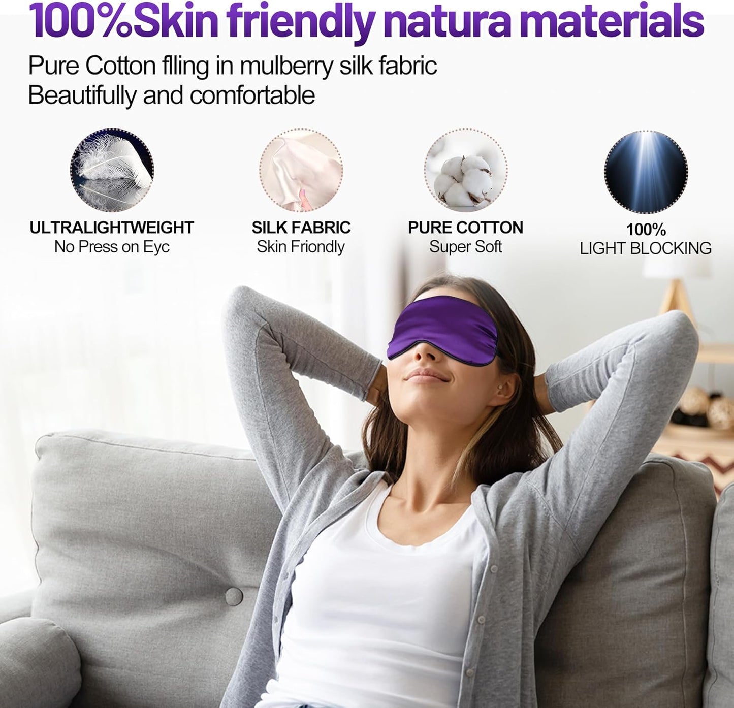 Silk Eye Mask with Adjustable Strap, Satin Blackout Sleeping Mask for Men&Women, Comfortable Blindfold Eyeshade for Night Sleep(Blue)