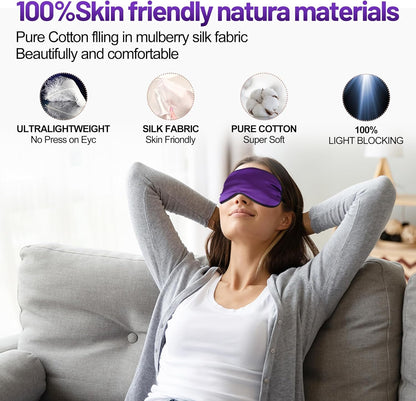 Silk Eye Mask with Adjustable Strap, Satin Blackout Sleeping Mask for Men&Women, Comfortable Blindfold Eyeshade for Night Sleep(Blue)