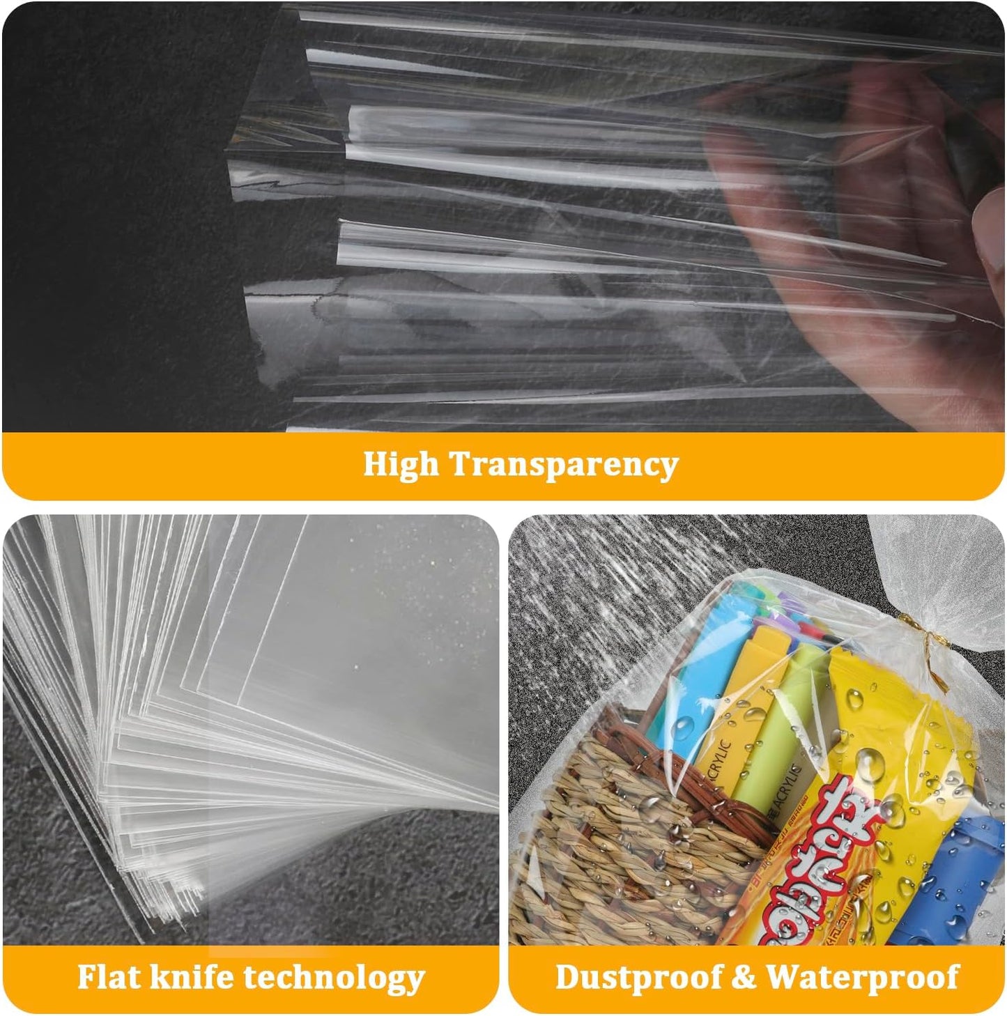 Labeol 200pcs Cellophane Bags 5x11 Treat Bags with Ties Clear Gift Candy Cookie for Packaging Party Favor Halloween Christmas Gift Wrapping
