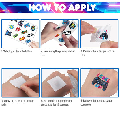 60 PCS Video Game Pre-Cut Temporary Tattoos Themed for Kids Birthday Party Decorations Supplies Favors Decor Super Cute Tattoo Stickers 5 Sheets Gifts for Boys Girls Games Classroom Rewards Carnival