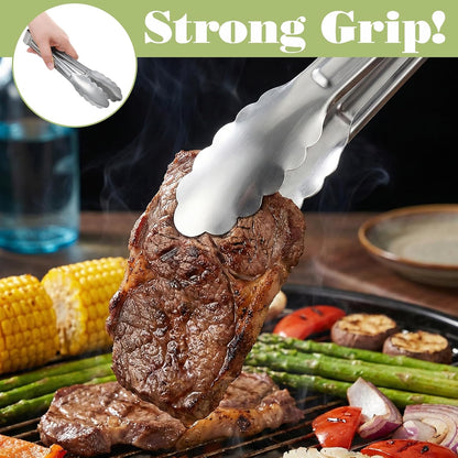 16 Pack Serving Tongs for Buffet, 9'' Stainless Steel Buffet Tongs Heavy Duty Metal Kitchen Tong Silver Food Tong for Serving Cooking Food Grill Salad BBQ