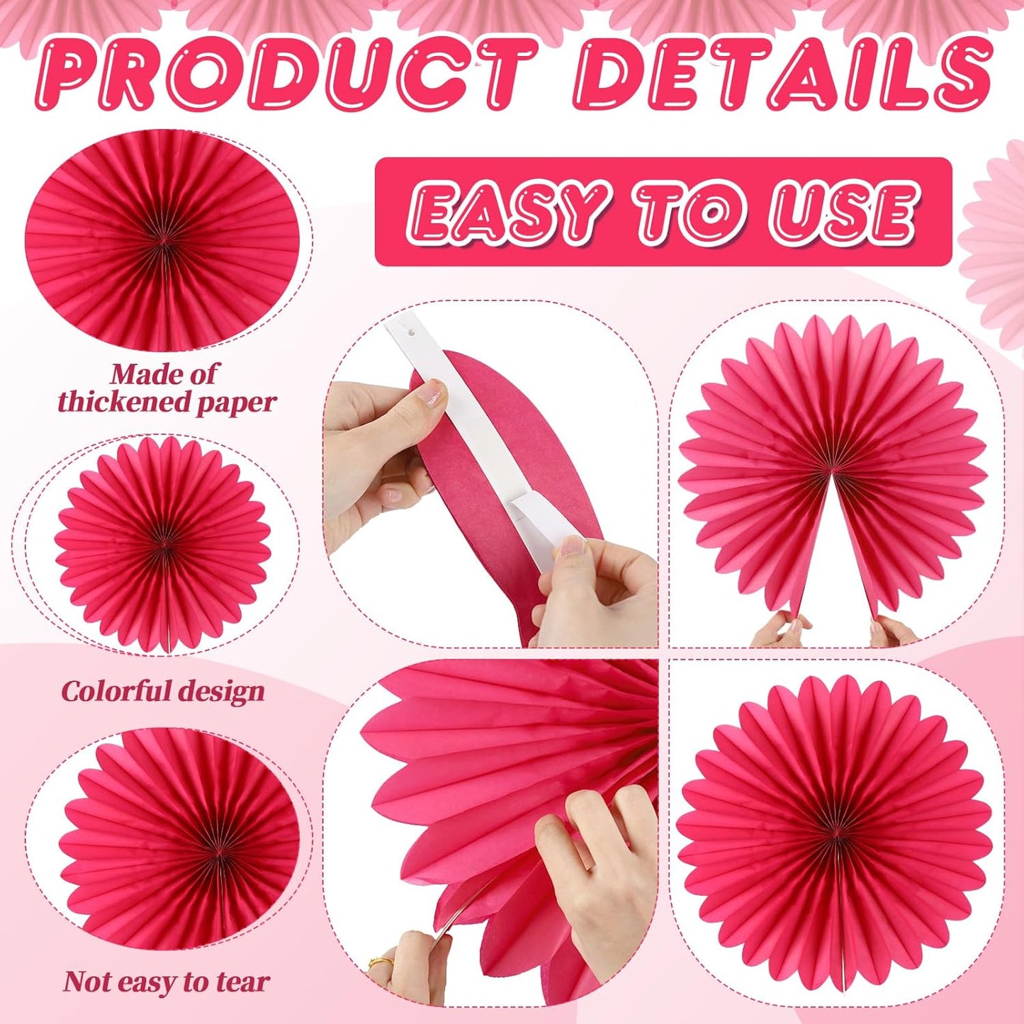 BestoFun 12PCS Paper Fans Hot Pink Party Decorations Tissue Paper Flowers Decorations Paper Fans Party Decorations for Girl Groovy Birthday Baby Shower Wedding Bachelorette Room Wall Hanging Décor