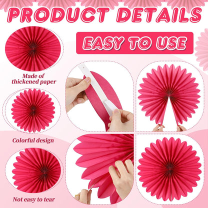 BestoFun 12PCS Paper Fans Hot Pink Party Decorations Tissue Paper Flowers Decorations Paper Fans Party Decorations for Girl Groovy Birthday Baby Shower Wedding Bachelorette Room Wall Hanging Décor