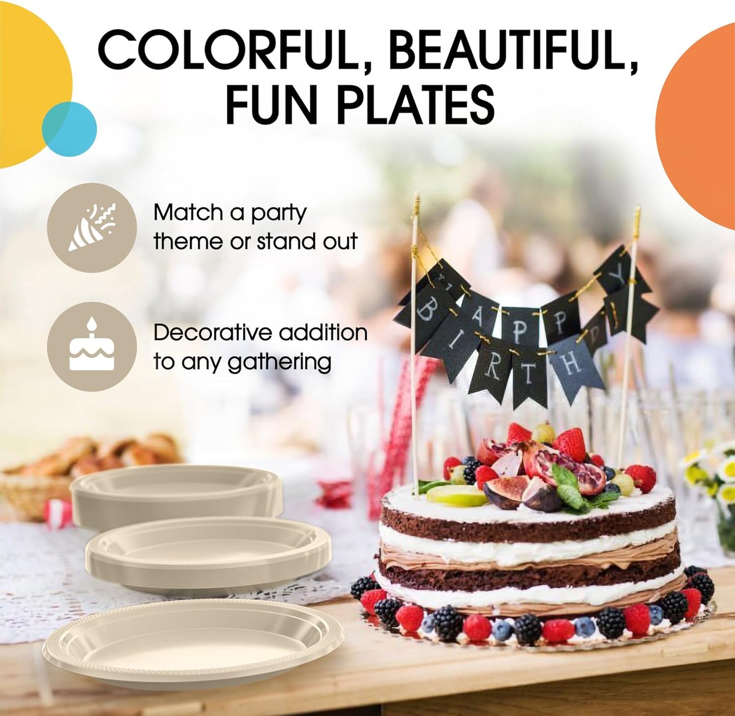 Party Solids Black Plastic Plates For Party 10" Black Disposable Plates For Party Supplies 100 Pcs Plastic Dinnerware Sets Heavy Duty 350 GSM Disposable Dinnerware Set