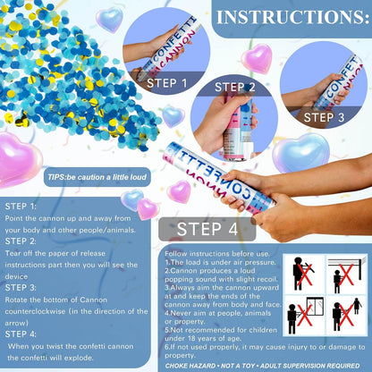 4 Pack Gender Reveal Confetti Cannon, 12 in Blue Rectangle Shaped Paper Party Poppers Cannons, Confetti Poppers For Baby Boy Gender Reveal Baby Showers (Rectangle, Blue)