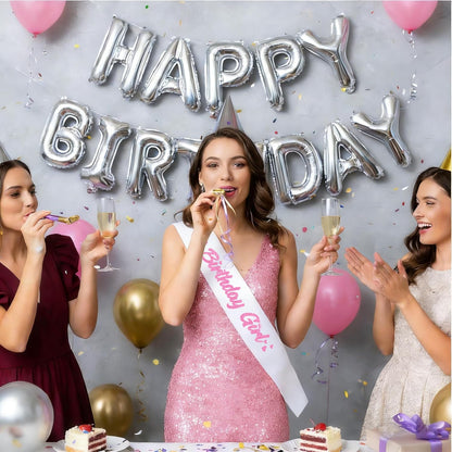 ‘Birthday Girl' Birthday Sash Royal Blue with Glitter Silver Letters Birthday Sash for Women, Sweet 16, 18th 21st B-day Sash