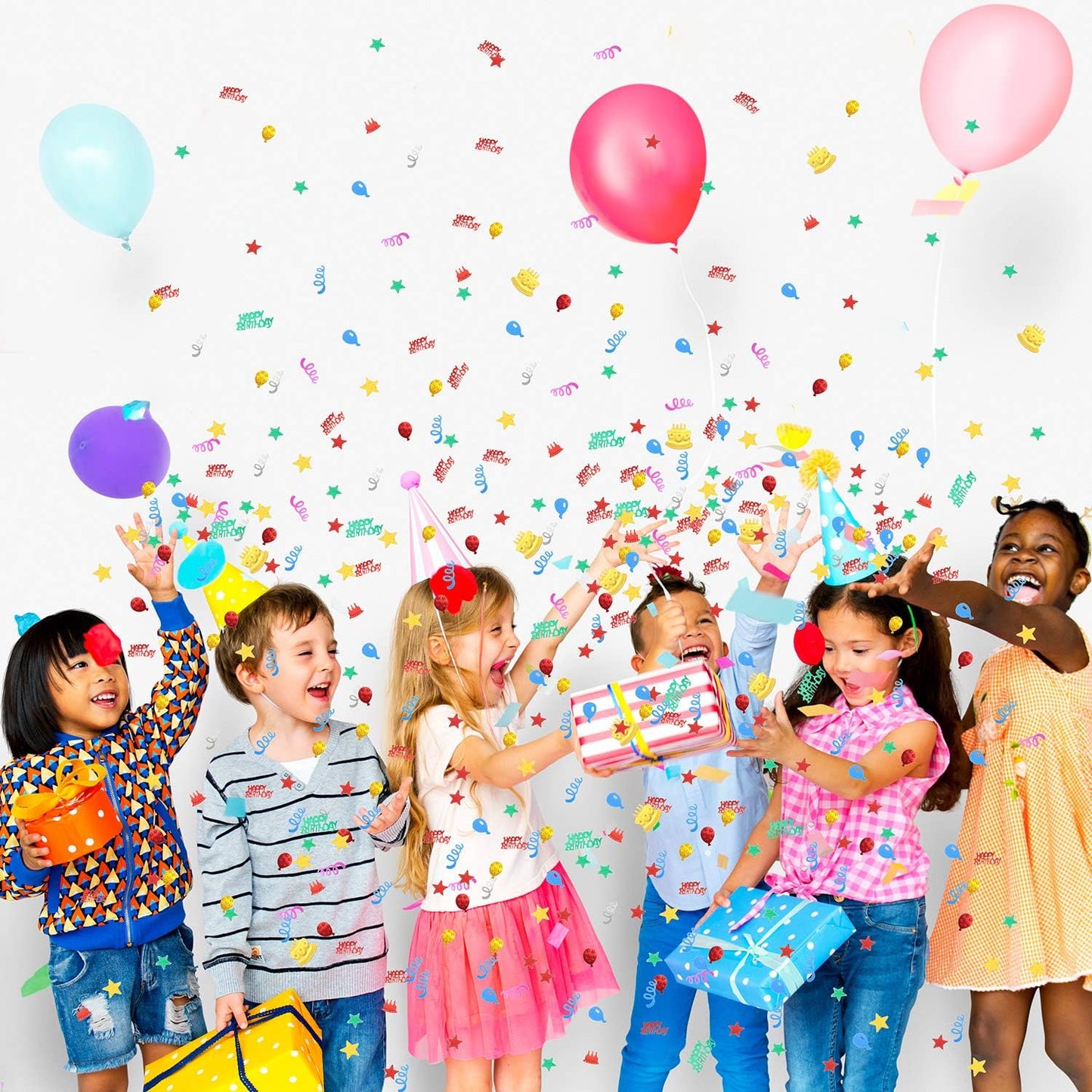 WILLBOND 3000 Pieces Happy Birthday Confetti Birthday Party Cake Confetti Metallic Foil Balloon Glitter Table Scatter Decorations for Carnival Baby Shower DIY Arts and Crafting