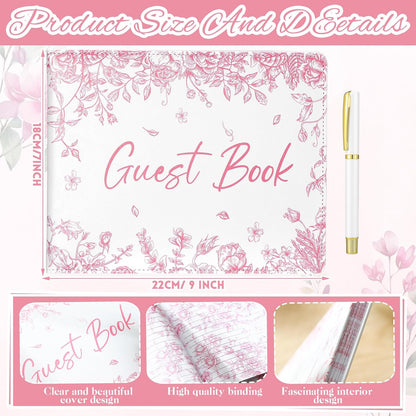 Panelee Wedding Guest Book with Pen Set Elegant Guest Sign in Books Bridal Shower Guestbook Beautiful Guest Book Wedding Reception Guestbook for Wedding (Flower, Blue)