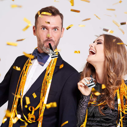 Skylety 18 Party Blower Noisemakers Glitter Birthday Noise Maker Squawkers Blowouts Whistles Fringed for Sport Events Musical Blowouts for Wedding 2026 Grad Party Supplies (Gold)