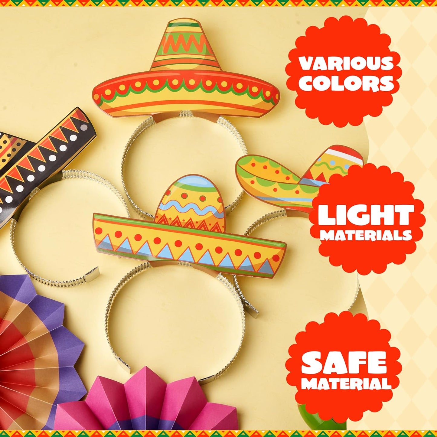 JOYIN 24 Pcs Cinco de Mayo Sombrero Headbands for Mexican Themed Fiesta Party, Party Supplies Decorations for Fun Fiesta Hat Party Supplies, Luau Event Photo Props