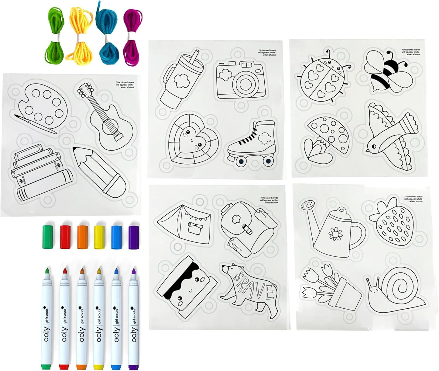 Ooly x Peanuts Snoopy 34 PC DIY Shrinking Art Kit for Kids with Markers, 20 Plastic Pre Cut Charms and More, No Mess Creative Activity Jewelry Making Kit