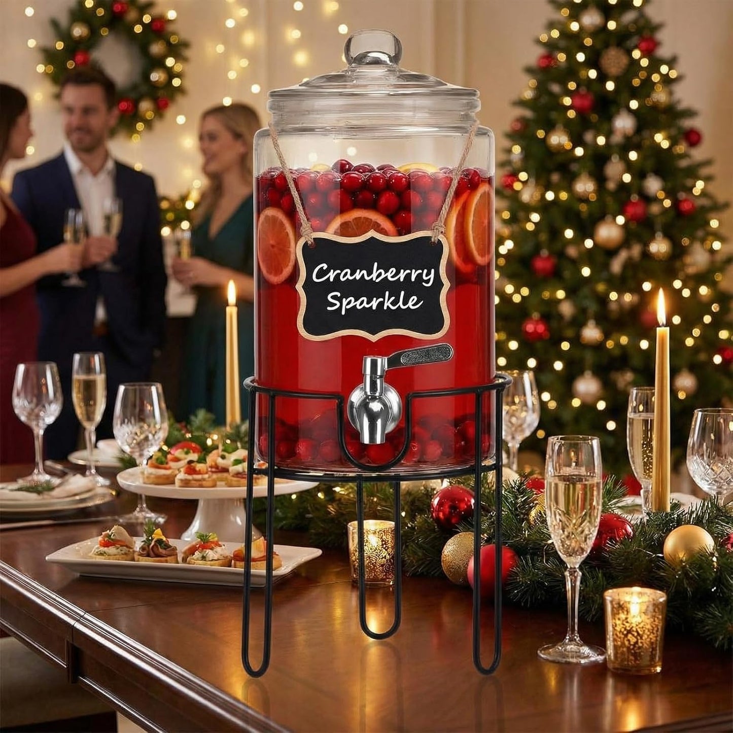 1 Gallon Glass Drink Dispenser Set of 2, Drink Dispensers for Parties, Beverage Dispenser with Stand, Glass Lid, 100% Leakproof Spigot, Ideal for Lemonade, Juice, Iced Tea, Laundry Detergent Dispenser