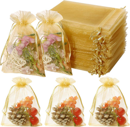 Hopttreely 100PCS Premium Sheer Organza Bags, White Wedding Favor Bags with Drawstring, 4x4.72 Jewelry Gift Bags for Party, Jewelry, Christmas, Mother's Day, Festival, Bathroom Soaps, Makeup Organza Favor Bags
