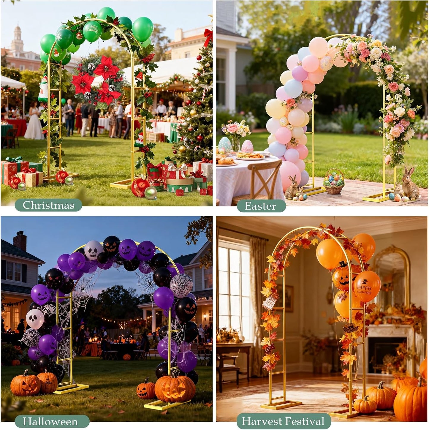 WellSign Wedding Arch Backdrop Stand 7.2FT, 6FT Set of 2, Gold Metal Balloon Arch kit Stand for Gender Reveal Ceremony Engagement Anniversary Bridal Valentine Party Event Decoration