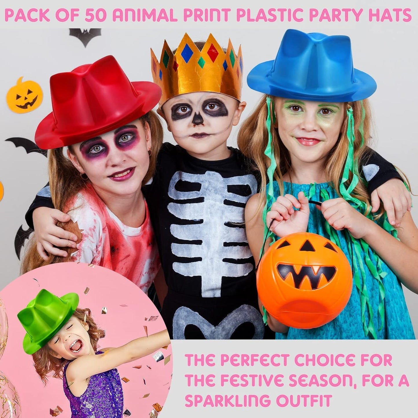 Handepo 48 Pcs Hats Party Metallic Colors Plastic Crazy Hats for Adults Cowboy Bulk Party Supplies Dress Costume Photo