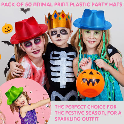 Handepo 48 Pcs Hats Party Metallic Colors Plastic Crazy Hats for Adults Cowboy Bulk Party Supplies Dress Costume Photo