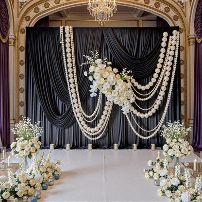 10ftx10ft Black Backdrop Curtains for Weddings Parties, Wrinkle Free 2 Panels Silky Polyester Photo Backdrop Drapes Back Drop Cloth Drapery for Birthday Mother'sDay Photography Background