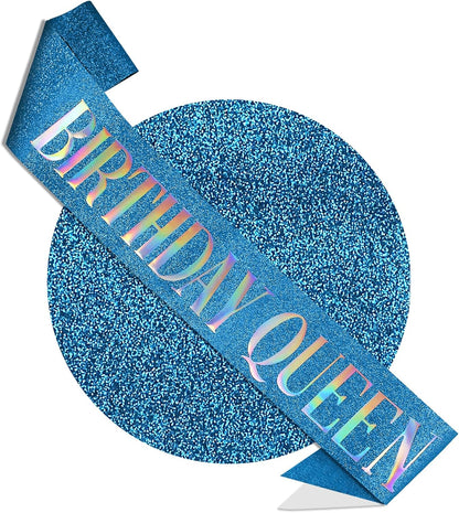 RUDONG M Birthday Queen Sash Glitter - Gold Birthday Sash for Women & Girls | Sweet 16/18th/21st/30th/40th/50th/60th/70th, All-Age Celebration Party Decor