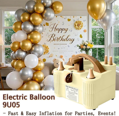 4-in-1 Electric Balloon Pump for All Balloons, Inflatables, and Sports Balls, Portable High Power Triple Inflating Ports for Latex Foil 260q Mylar Balloon