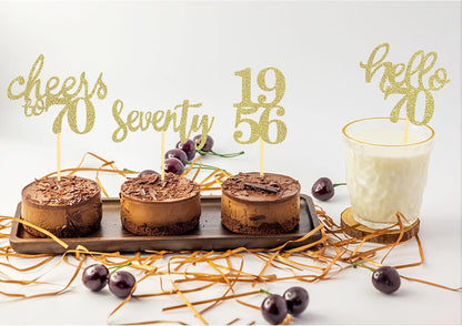 24 Pcs Glitter 70th Birthday Cupcake Toppers for Celebrating 70th Birthday Party Decorations for Seventy Years Old Birthday Party Supplies (Rose Gold2)
