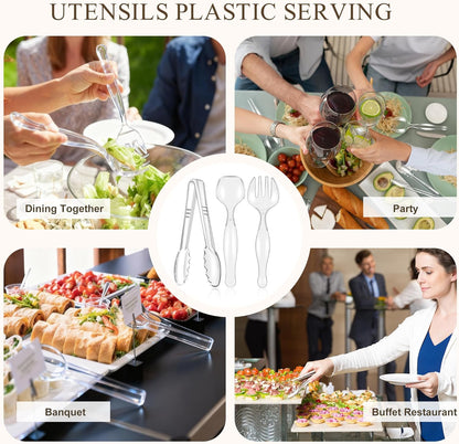 Disposable Plastic Serving Utensils Set (Black, 36 Pcs)