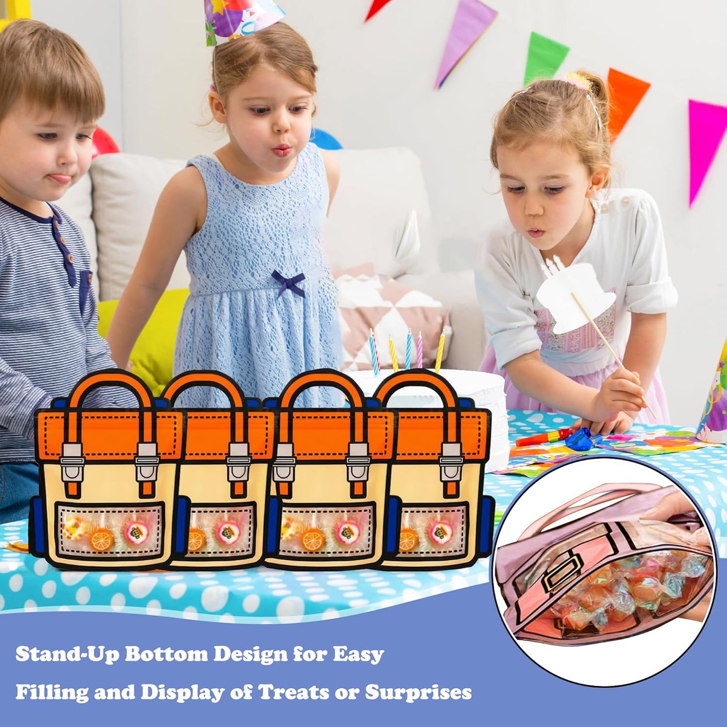 30 PCS Bulk Gift Bags for Kids with Handle,Children Large Goodie Bags with Stand-up Bottom, Grip Seal Party Favor Bag, Students Back to School Treat Bag, Cute Snack Candy Bags for Birthday, Classroom