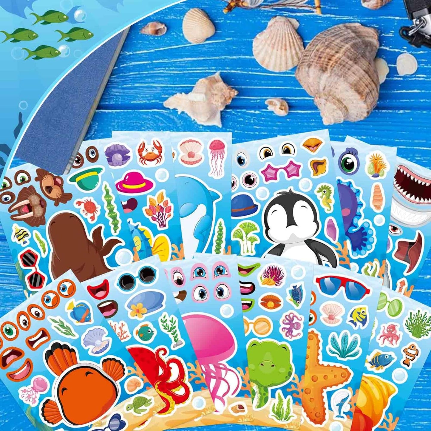 24 Sheets Make a Face Stickers for Kids Toddlers, Make Your Own Animal Mix and Match Sticker Sheets with Sea Animals Horses Dinosaurs Unicorns for Kids Crafts Party Favors Goodie Bags Stuffers