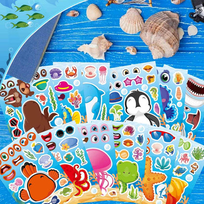 24 Sheets Make a Face Stickers for Kids Toddlers, Make Your Own Animal Mix and Match Sticker Sheets with Sea Animals Horses Dinosaurs Unicorns for Kids Crafts Party Favors Goodie Bags Stuffers